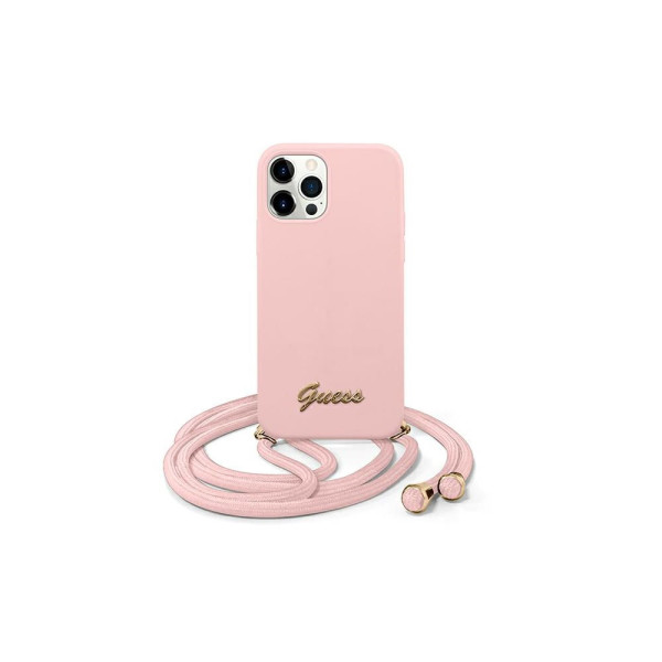 GUESS Futrola za iPhone 12/12 Pro Pink Metal Logo Cord slika 1