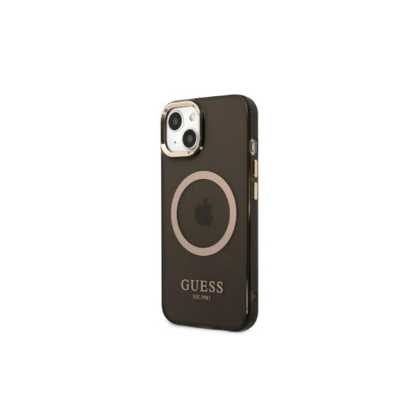 GUESS Futrola za iPhone 13 Black Gold Outline Translucent MagSafe slika 1