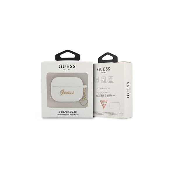 GUESS Futrola za slušalice AirPods Pro White Silicone Heart Charm slika 3