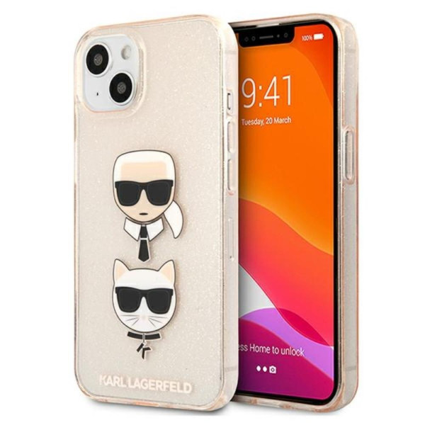 Karl Lagerfeld Futrola za iPhone 13 Mini Gold Glitter Karl`s & Choupette slika 1