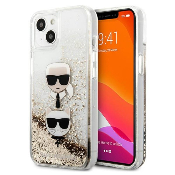 Karl Lagerfeld Futrola za iPhone 13 Mini Gold Liquid Glitter Karl & Choupette Head slika 5