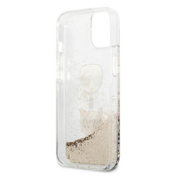 Karl Lagerfeld Futrola za iPhone 13 Mini Gold Liquid Glitter Karl & Choupette Head slika 4