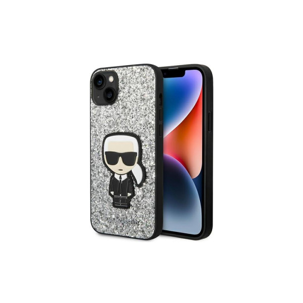 Karl Lagerfeld Futrola za iPhone 14 Silver Glitter Flakes Ikonik slika 5