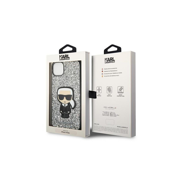 Karl Lagerfeld Futrola za iPhone 14 Silver Glitter Flakes Ikonik slika 4
