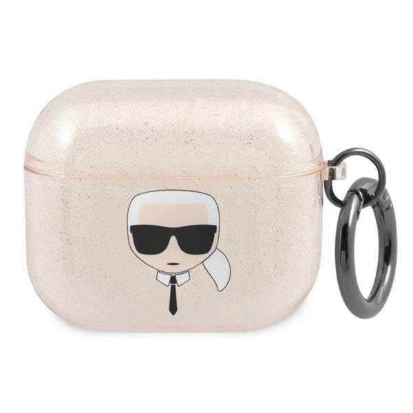 Karl Lagerfeld Futrola za AirPods 3 Gold Glitter Karl's Head slika 1