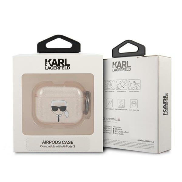 Karl Lagerfeld Futrola za AirPods 3 Gold Glitter Karl's Head slika 3