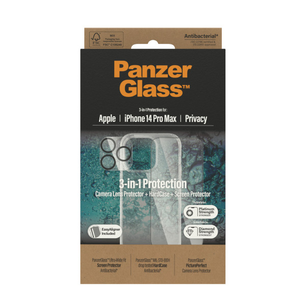 PanzerGlass iPhone 14 Pro Max Bundle (UWF Privacy zaštitno staklo, futrola, zaštita za kameru) slika 1