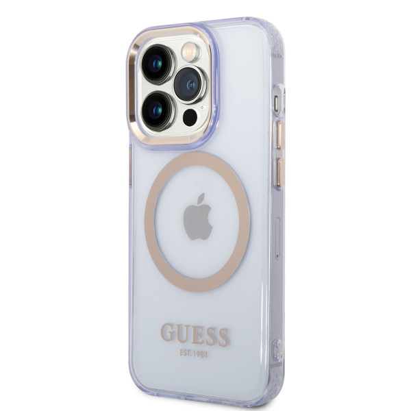 GUESS Futrola za iPhone 14 Pro GOLD OUTLINE TRANSLUCENT PURPLE MagSafe slika 5