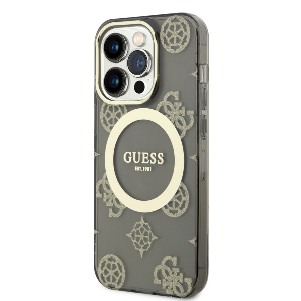 GUESS Futrola za iPhone 14 Pro IML GLITTER PEONY GOLD BLACK MagSafe slika 3