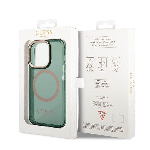 GUESS Futrola za iPhone 14 Pro Max GOLD OUTLINE TRANSLUCENT KAKI MagSafe slika 5