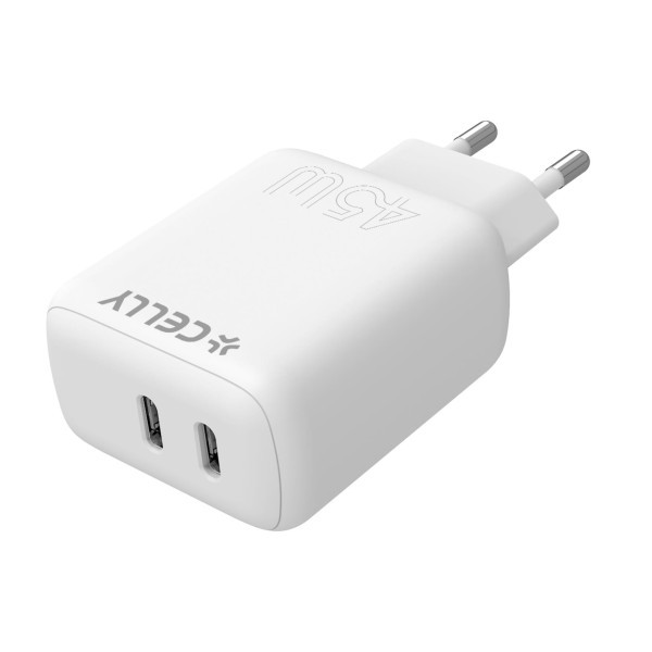 CELLY Kućni punjač za telefon ProPower od 45W sa 2 USB C konektora slika 1