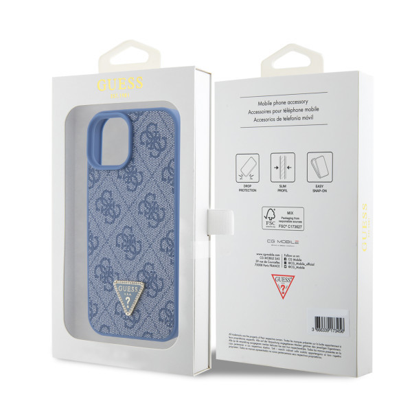 GUESS maska za iPhone 15 LEATHER 4G TRIANGLE STRASS BLUE slika 3