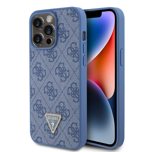 GUESS maska za iPhone 15 Pro Max LEATHER 4G TRIANGLE STRASS BLUE slika 1