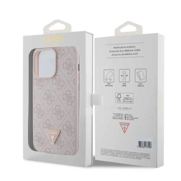 GUESS maska za iPhone 15 Pro Max LEATHER 4G TRIANGLE STRASS PINK slika 3