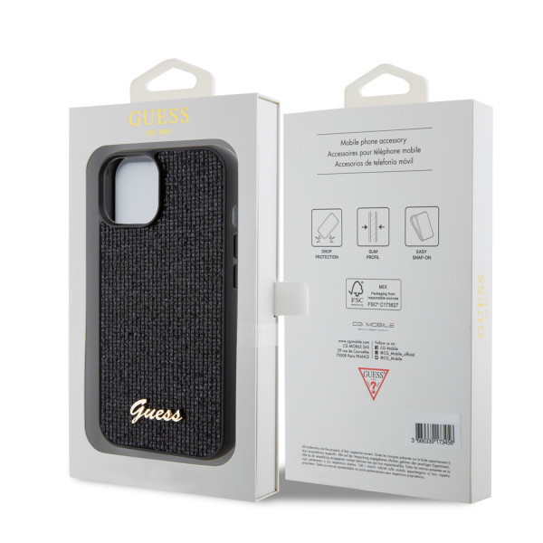 GUESS maska za iPhone 15 DISCO SCRIPT METAL BLACK slika 3