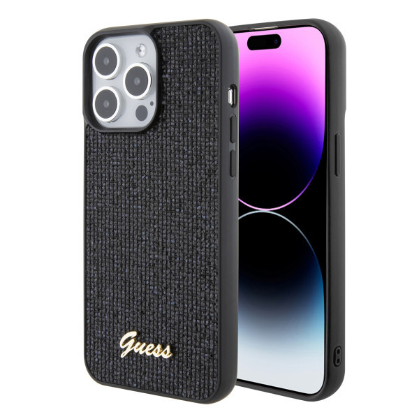 GUESS maska za iPhone 15 Pro Max DISCO SCRIPT METAL BLACK slika 1