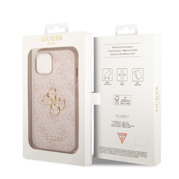 GUESS maska za iPhone 15 LEATHER 4G METAL LOGO PINK slika 3