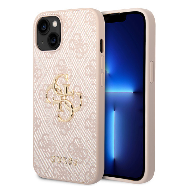 GUESS maska za iPhone 15 LEATHER 4G METAL LOGO PINK slika 1