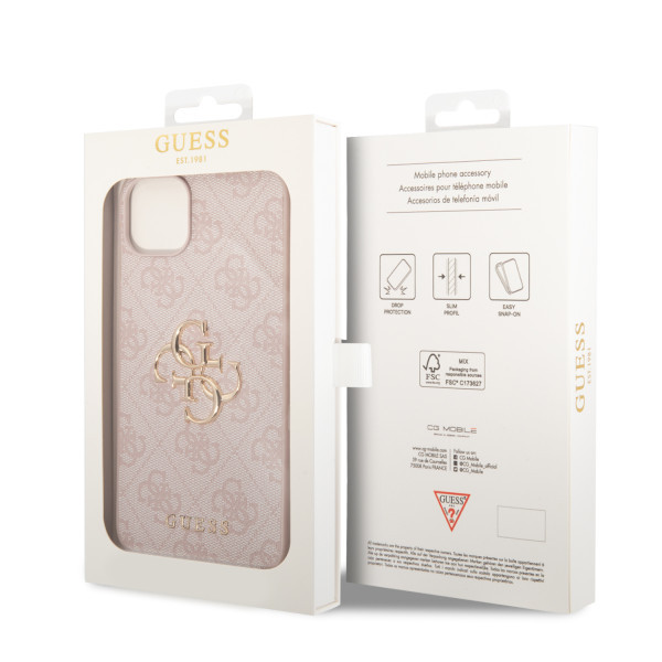 GUESS maska za iPhone 15 Plus LEATHER 4G METAL LOGO PINK slika 3