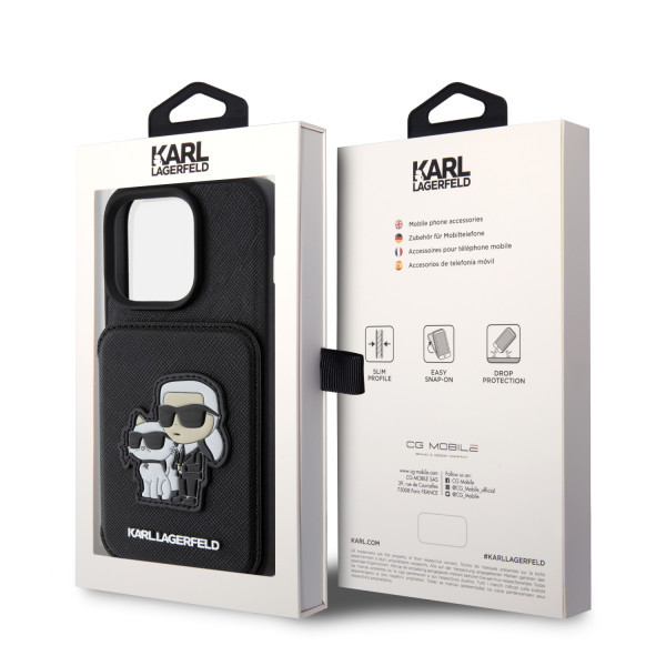 Karl Lagerfeld maska za iPhone 15 Pro SAFFIANO CARDSLOTS AND STAND K&C PATCH BLACK slika 5