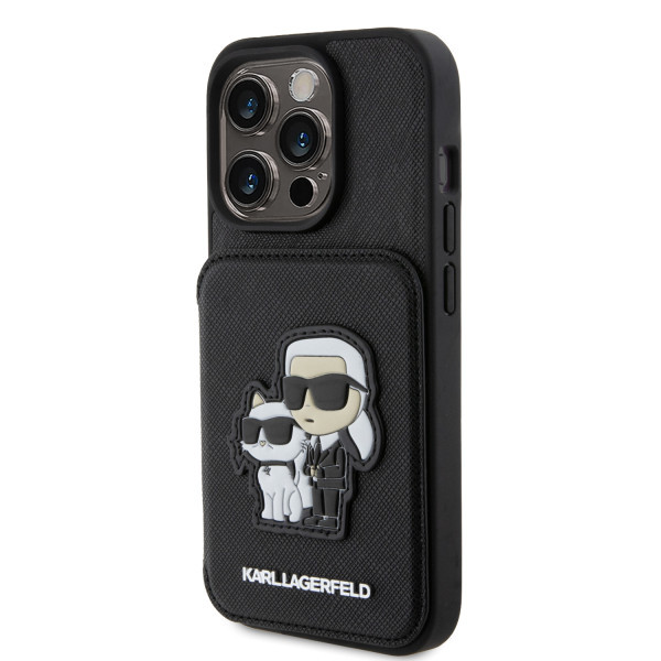 Karl Lagerfeld maska za iPhone 15 Pro SAFFIANO CARDSLOTS AND STAND K&C PATCH BLACK slika 4