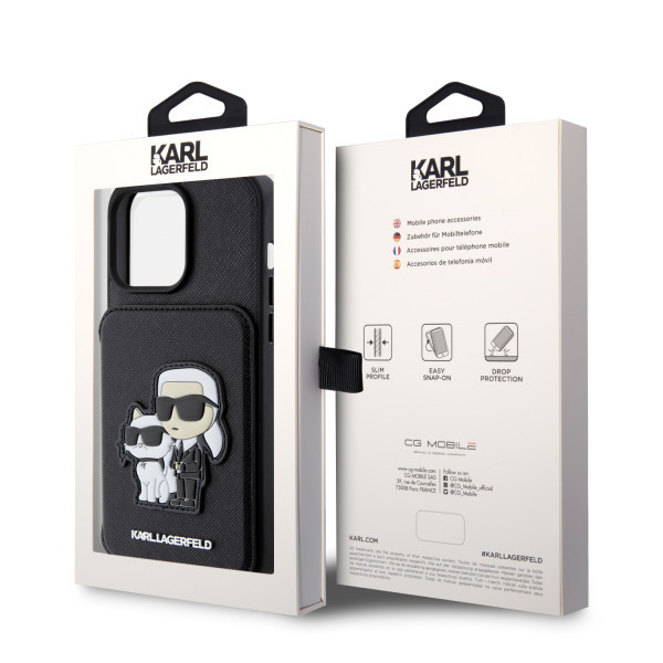 Karl Lagerfeld maska za iPhone 15 Pro Max SAFFIANO CARDSLOTS AND STAND K&C PATCH BLACK slika 5