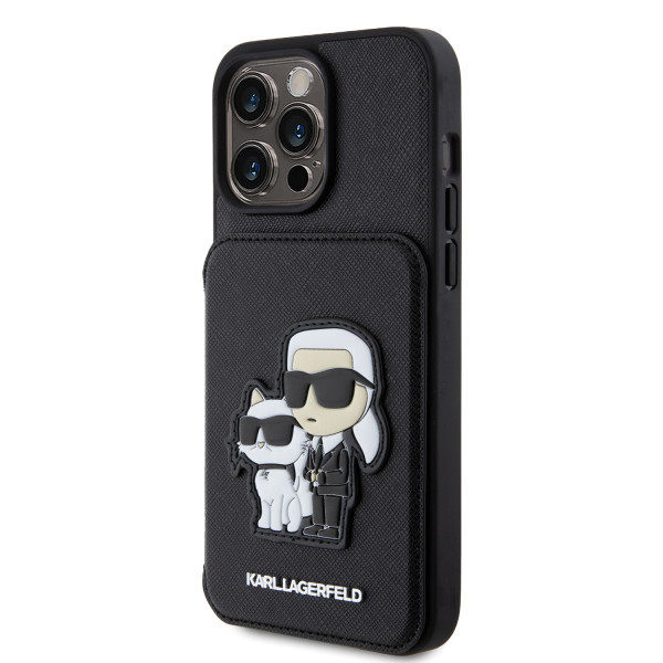 Karl Lagerfeld maska za iPhone 15 Pro Max SAFFIANO CARDSLOTS AND STAND K&C PATCH BLACK slika 4