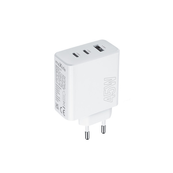 MAXLIFE kućni punjač za telefon od 45W sa dva USB-C i jednim USB-A ulazom WHITE slika 3