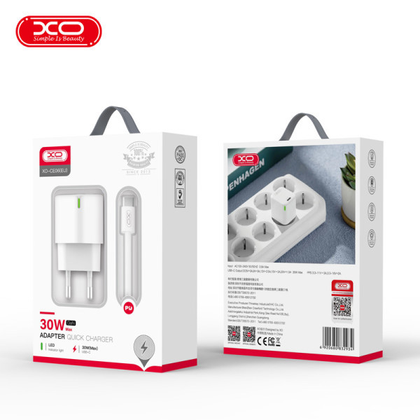 XO kućni punjač od 30W 1x USB-C + cable USB-C - USB-C slika 3