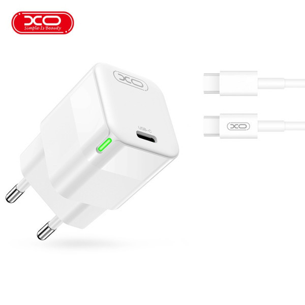 XO kućni punjač od 30W 1x USB-C + cable USB-C - USB-C slika 1