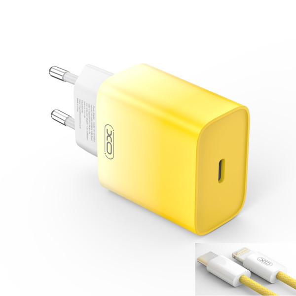 XO kućni punjač od 30W 1x USB-C YELLOW-WHITE + cable USB-C - Lightning slika 1