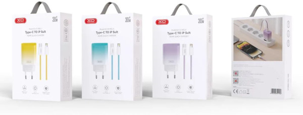 XO kućni punjač od 30W 1x USB-C BLUE-WHITE + cable USB-C - Lightning slika 3