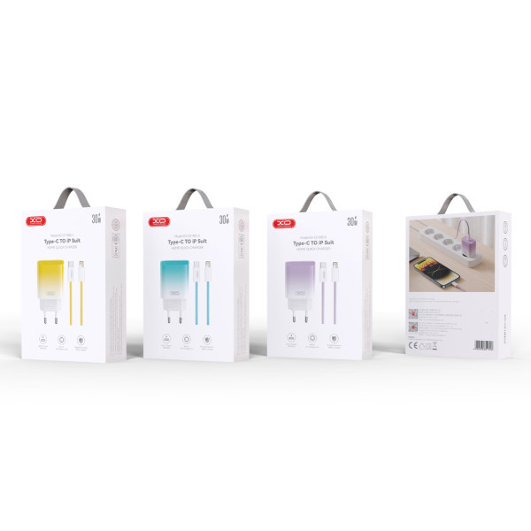 XO kućni punjač od 30W 1x USB-C PURPLE-WHITE + cable USB-C - Lightning slika 5