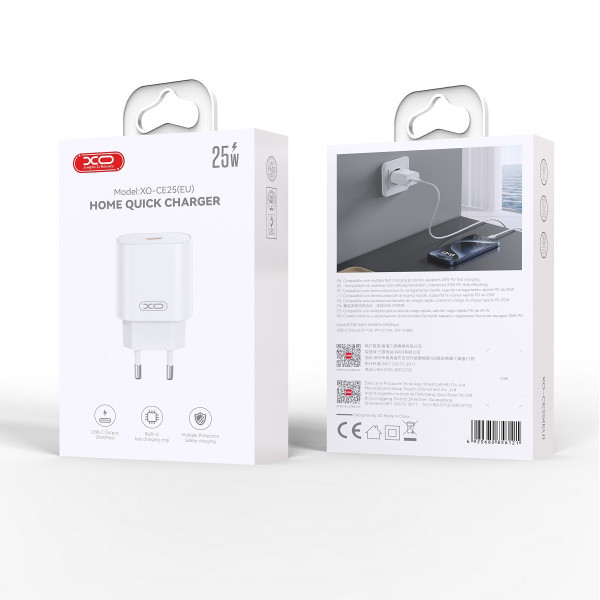 XO kućni punjač od 25W sa USB-C konektorom WHITE slika 3