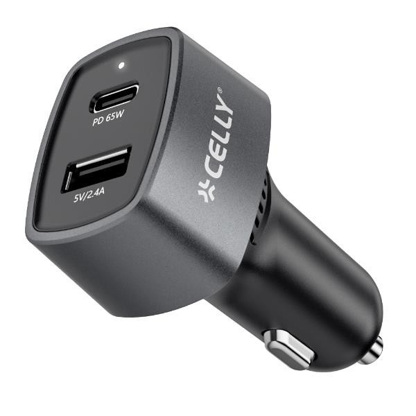 CELLY auto punjač 65W sa USB-C i USB-A portovima slika 1