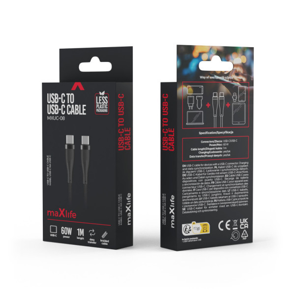 MAXLIFE kabl sa brzim punjenjem USB-C na USB-C od 60W slika 4