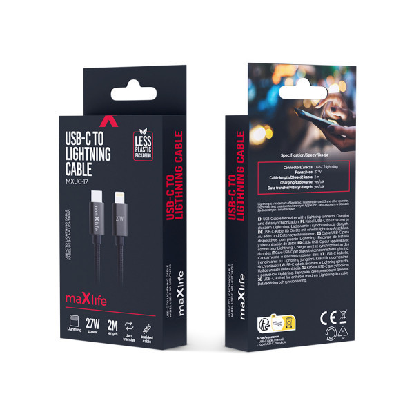 MAXLIFE kabl sa brzim punjenjem USB-C na Lightning od 2m slika 3
