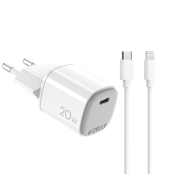CELLY Kućni punjač 20W GaN + USB-C na Lightning kabl slika 1