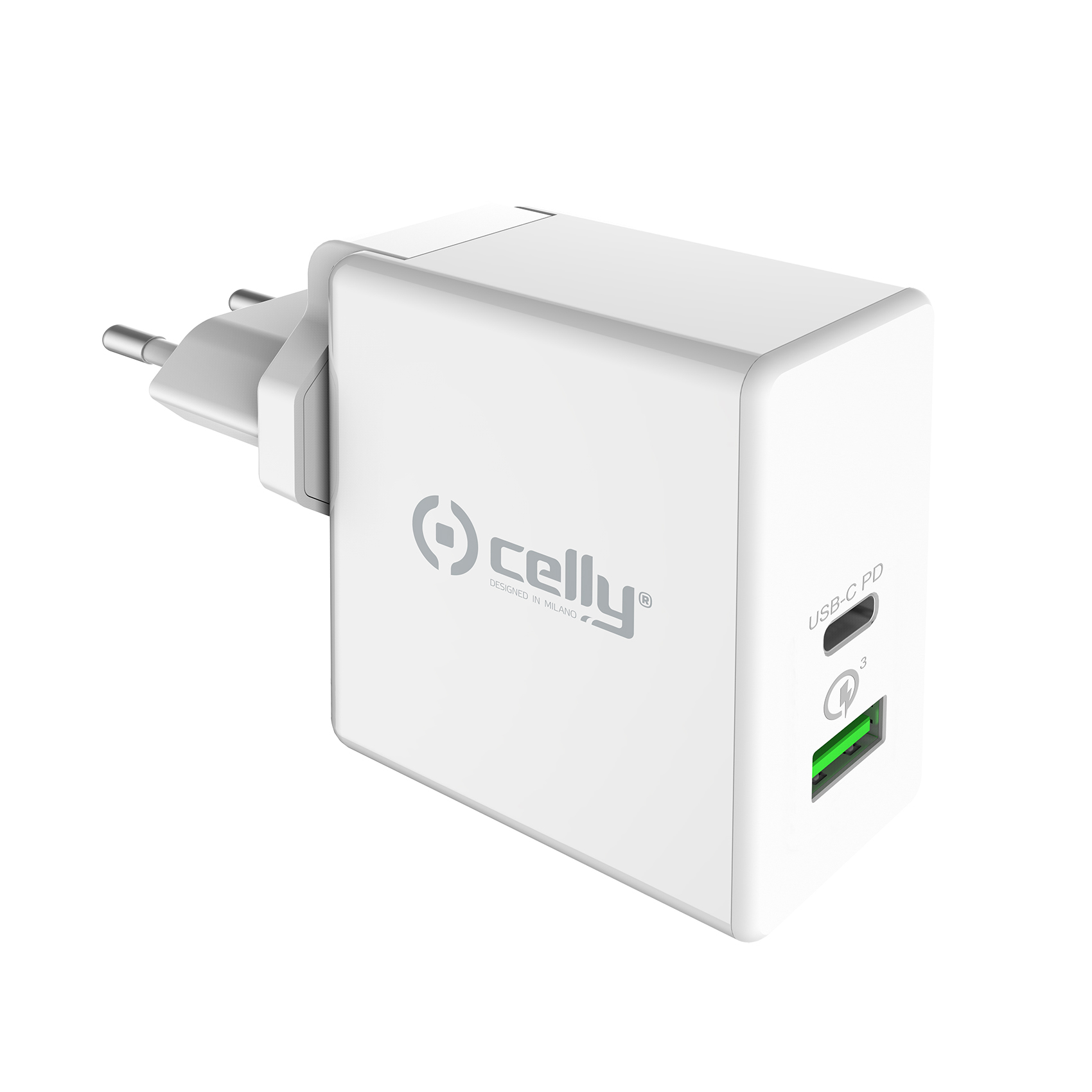 Celly, Caricabatterie da Rete Linea Black Label, Caricabatterie con Porta USB-C, 20W Output, Tecnologia Power Delivery, Ricarica alla Massima Velocità in Meno di un'Ora, Dimensioni Compatte