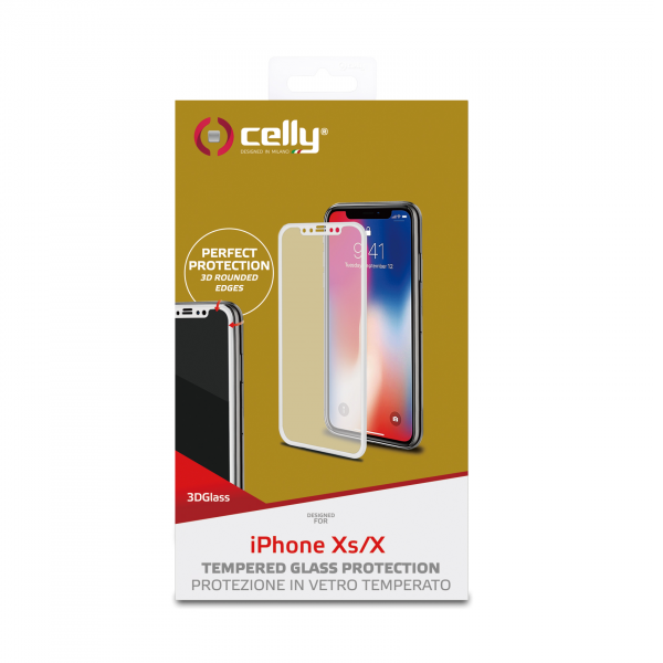 CELLY Zaštitno staklo 3D za iPhone X/XS u BELOJ boji slika 4
