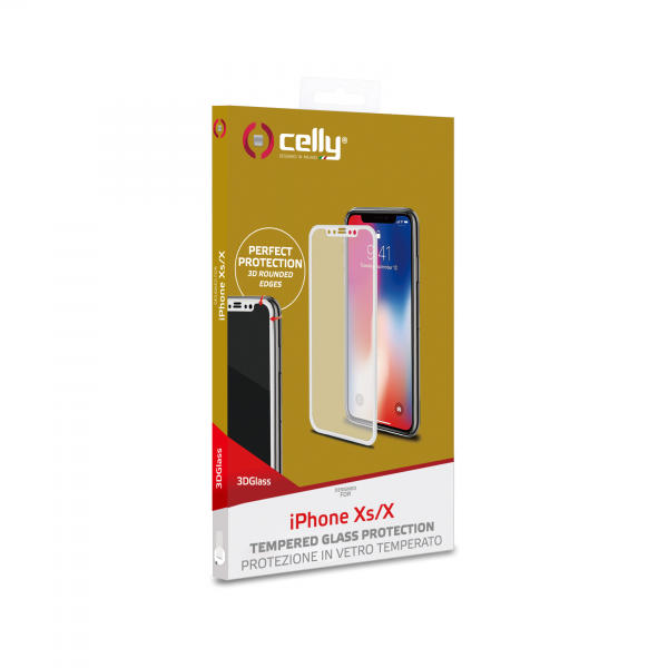 CELLY Zaštitno staklo 3D za iPhone X/XS u BELOJ boji slika 3