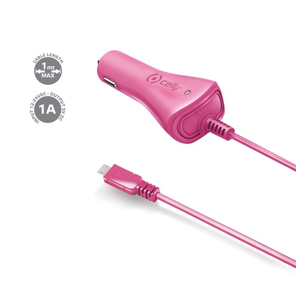 CELLY Auto punjač za telefon sa MICROUSB kablom u PINK boji slika 1