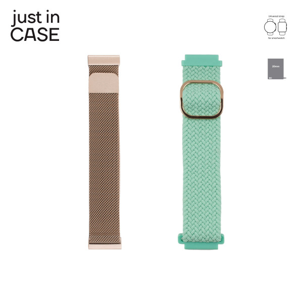 2u1 Narukvica za pametni sat 20mm zlatna MILANESE + tirkiz TEKSTIL