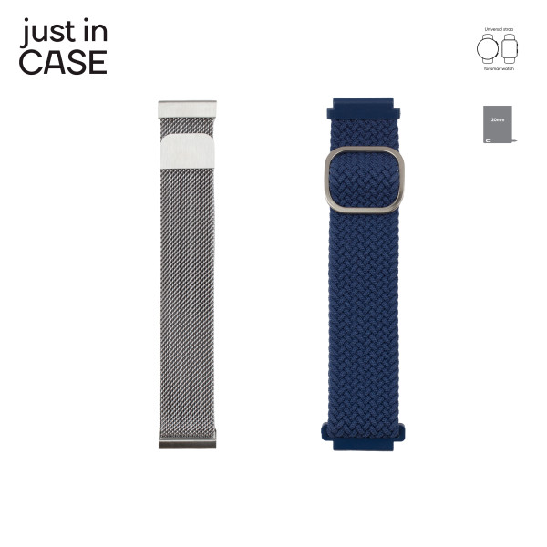 2u1 Narukvica za pametni sat 20mm srebrna MILANESE + plava TEKSTIL