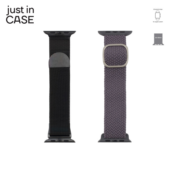 2u1 Narukvica za pametni sat 42-45mm crna MILANESE + siva TEKSTIL