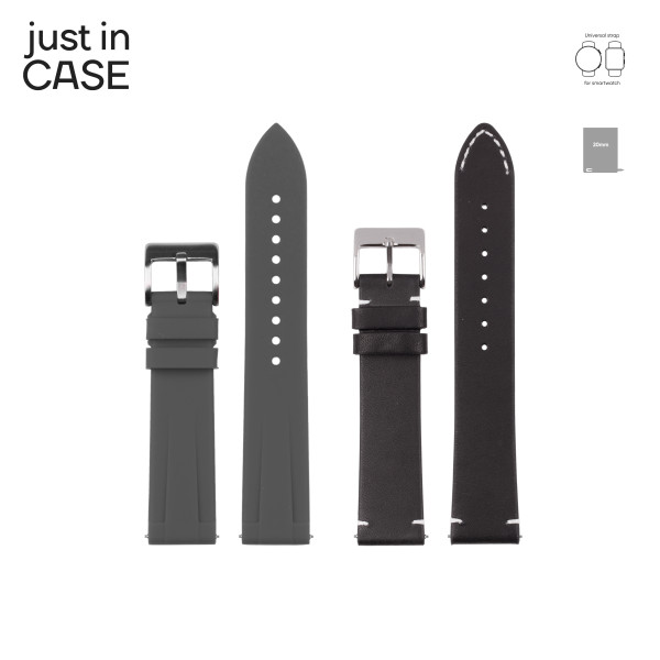 2u1 Narukvica za pametni sat 20mm crna KOŽA + siva SILIKON