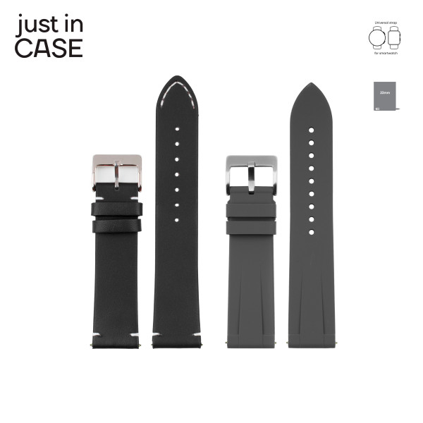 2u1 Narukvica za pametni sat 22mm crna KOŽA + siva SILIKON