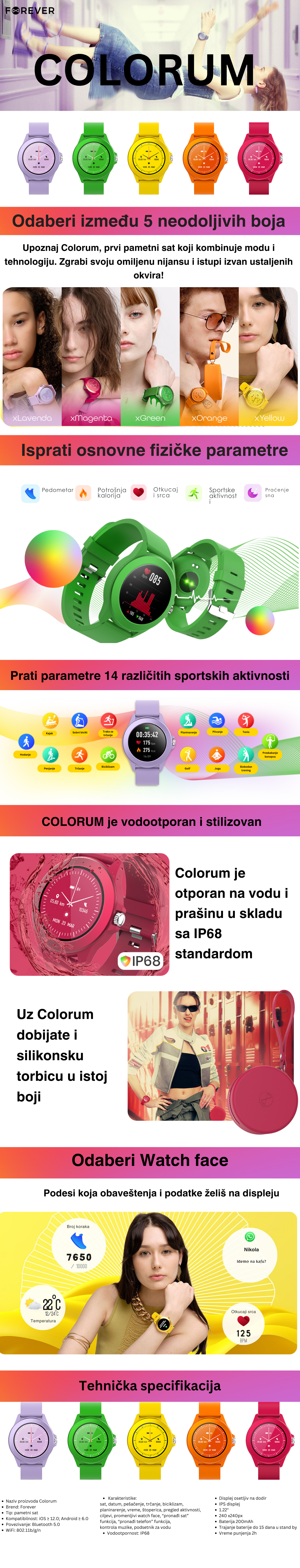 Forever Colorum CW-300 xYellow smartwatch | BG Elektronik, Beograd